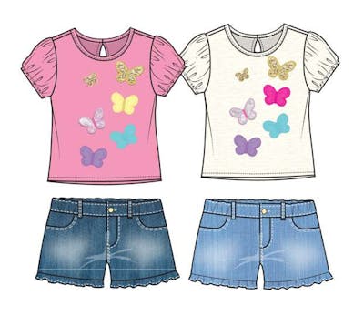 Girls' 2 Piece Denim Short Set - Assorted Colors, Size 4-6X