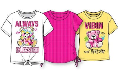 Girls' Short Sleeve Fashion Tees - Assorted Colors, Size 7-16