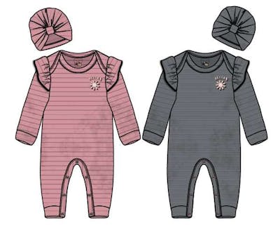 Girls Rib Velour Coveralls and Hat, Size 0-9 Months