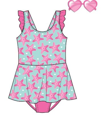 Girls One Piece Swimsuits with Sunglasses, Size 4-6X