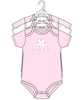 3pk Girls Short Sleeve Creepers, Size 0-9M