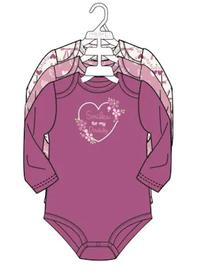 3pk Girls Long Sleeve Creepers, Size 0-9M