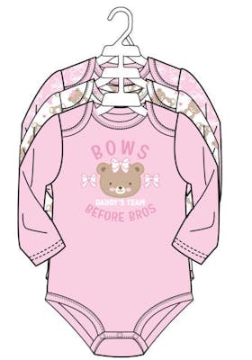 3pk Girls Long Sleeve Creepers, Size 0-9M
