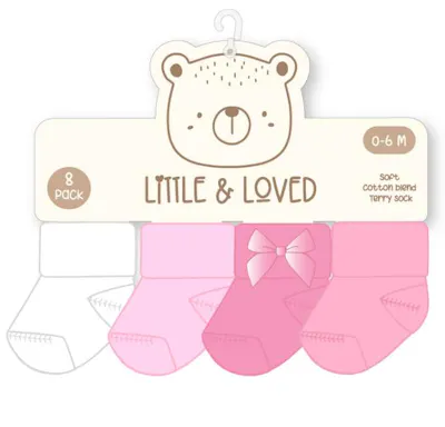 Girls Terry Socks - Size 0-12M, 8pk