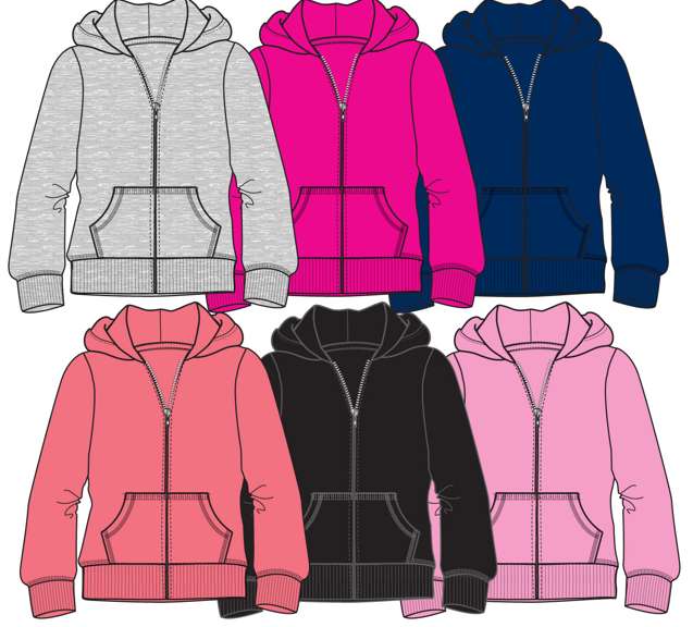 Girl's Fleece Zip Hoodies - Size 7-16, Assorted Colors