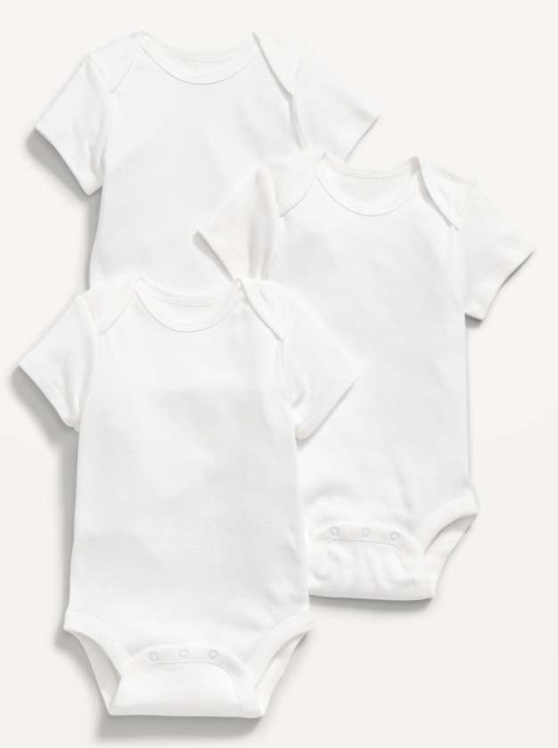 Unisex Short Sleeve Onesies, White, 12-24M, 3 Pack