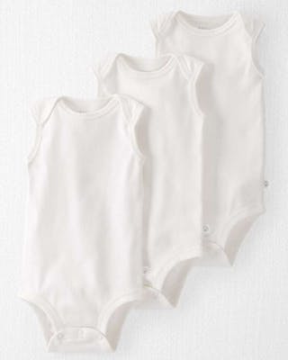 Unisex Sleeveless Onesies, White, 12-24M, 3 Pack