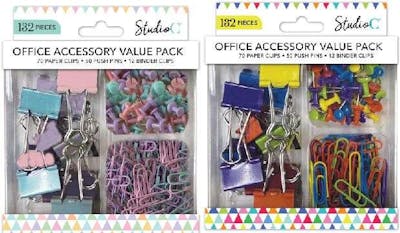 Office Accessory Value Packs - Paper Clips, Push Pins, Binder Clips