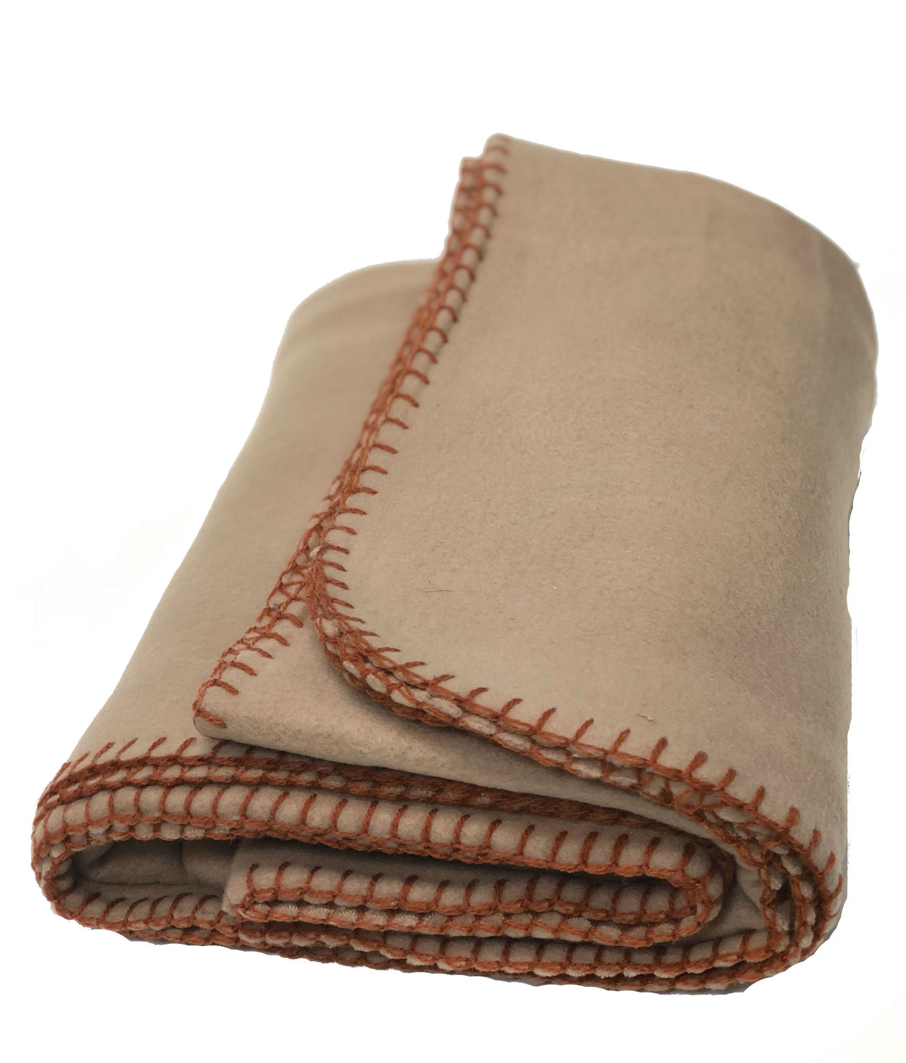 Wholesale Fleece Throw Blanket with Stitched Edges 49" x 63" Tan
