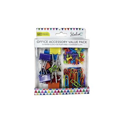 Office Accessory Value Packs - Paper Clips, Push Pins, Binder Clips