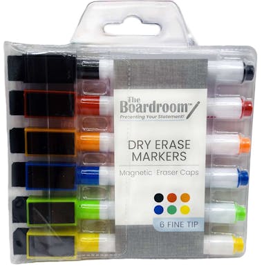 Dry Erase Markers - Magnetic Eraser Caps, 6 Colors