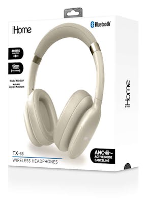 iHome Wireless Headphones with Active Noise Cancelling - Beige