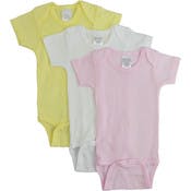 Girls' Rompers Variety Packs - Small, Pink/White/Yellow, 3 Pack