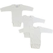 Long Sleeve Unisex Romper, Large, White, 3pk