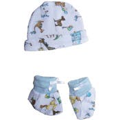 Cap & Bootie Sets, Blue Animal Pattern