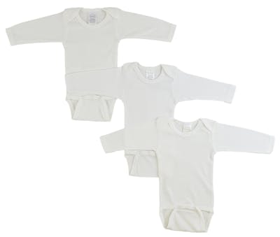 Long Sleeve Unisex Romper, Large, White, 3pk