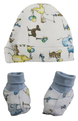 Cap &amp; Bootie Sets, Animal Pattern, Newborn