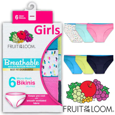 Fruit of the Loom Toddler Girls Bikini Underwear - Size 4T/5T, 6pk