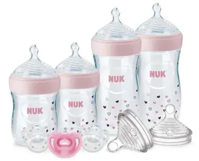 NUK Simply Natural Bottles - 9pc, Pink Hearts