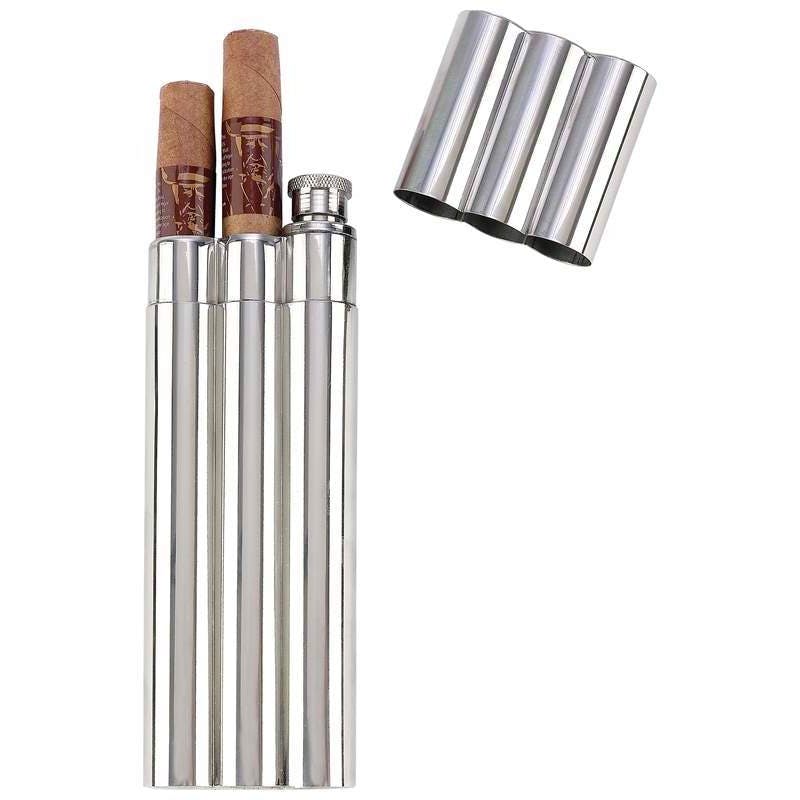 Maxam® 2oz Stainless Steel Flask with 2 Cigar Tubes