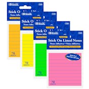 Lined Sticky Notes - 70 Sheets, 3" x 3", Neon