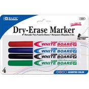 Fine Tip Dry-Erase Markers - 4 Pack, Assorted Colors