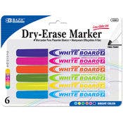 Dry-Erase Markers - Bright Color, Fine Tip, 6 Pack