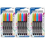 Permanent Markers - 5 Pack, Fine Tip, Assorted Colors