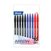 Ballpoint Stick Pens - Red, Blue & Black Ink, 10 per Pack