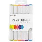 Dual Tip Fluorescent Markers - 6 Assorted Colors