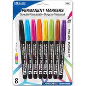 Permanent Markers - 8 Count, Assorted Colors, Fine Tip