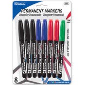 Permanent Markers - 8 Count,  Assorted Colors, Fine Tip