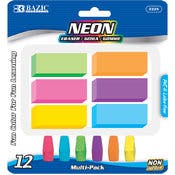 Eraser Sets - 12 Count, Assorted Neon, 6 Bevel & 6 Cap