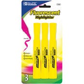 Fluorescent Highlighters - 3 Count, Yellow, Chisel Tip