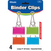 Binder Clips - 2", Assorted Colors, 4 Pack
