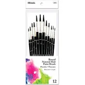 Paint Brushes with Round Natural Hair - 12 Pack, Assorted Sizes