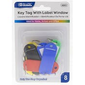 Key Tags with Label Window - 8 Pack, Assorted Colors