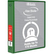 1" 3 Ring View Binders - Green, 2 Pockets