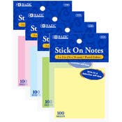 Stick On Note Packs - 100 Count, 3" x 3", Assorted Colors