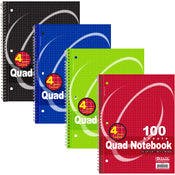 Quad Ruled Spiral Notebooks - 100 Sheets, 4 Colors