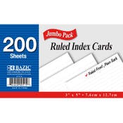 Ruled Index Cards - 3" x 5", 200 Count, White