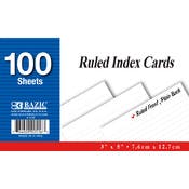 Index Cards - Ruled, White, 100 Cards, 3" x 5"