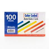 Index Cards - Ruled, Color-Coded, 100 Sheets, 5 Colors