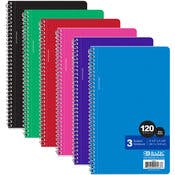 3 Subject Spiral Notebooks - Wide Ruled, 120 Sheets, 6 Colors