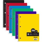 Spiral Notebooks - 150 Sheets, Wide Ruled, 5 Subject, 6 Colors