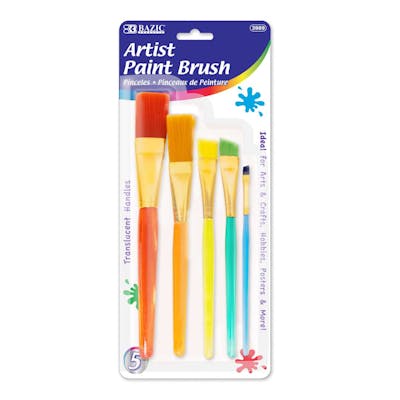 Assorted Paint Brush Sets - Flat, Angled, 5 Pack