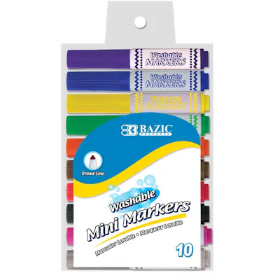 Mini Markers - 10 Colors, Washable, Broad Line