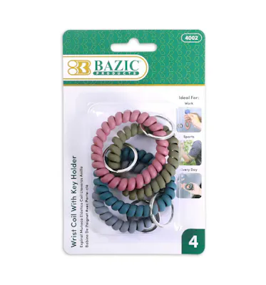Wrist Coils with Key Holder - 4 Pack, Assorted Colors