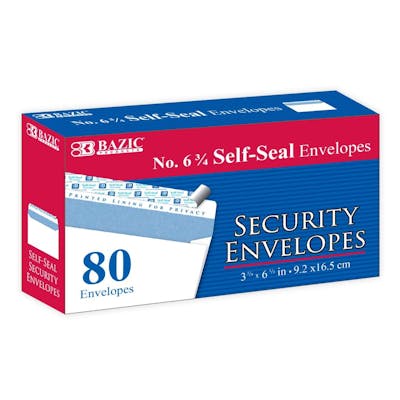 #6 3/4 Self-Seal Security Envelopes - 80 Piece