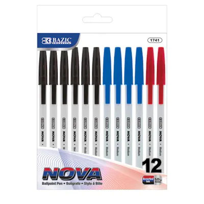 Ballpoint Pens - 3 Assorted Inks, Medium, 12 Pack